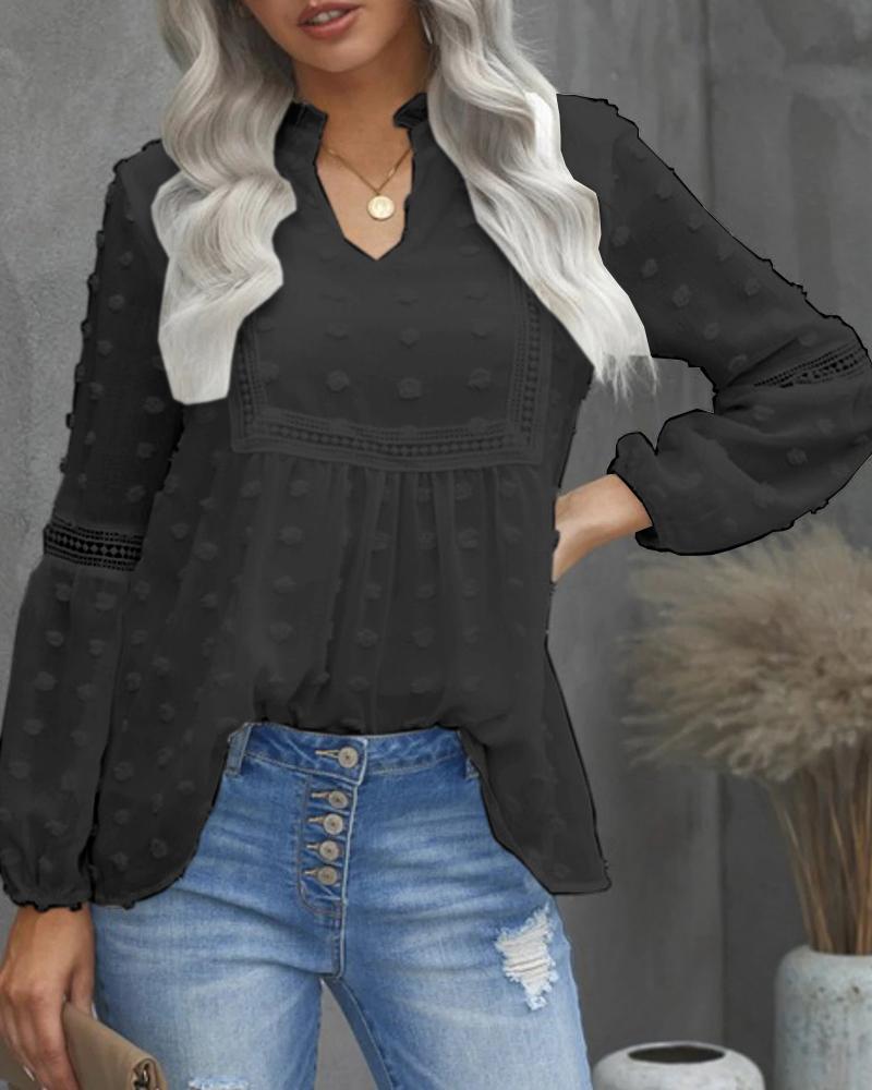 

Polkadot Print Lantern Sleeve Blouse, Black