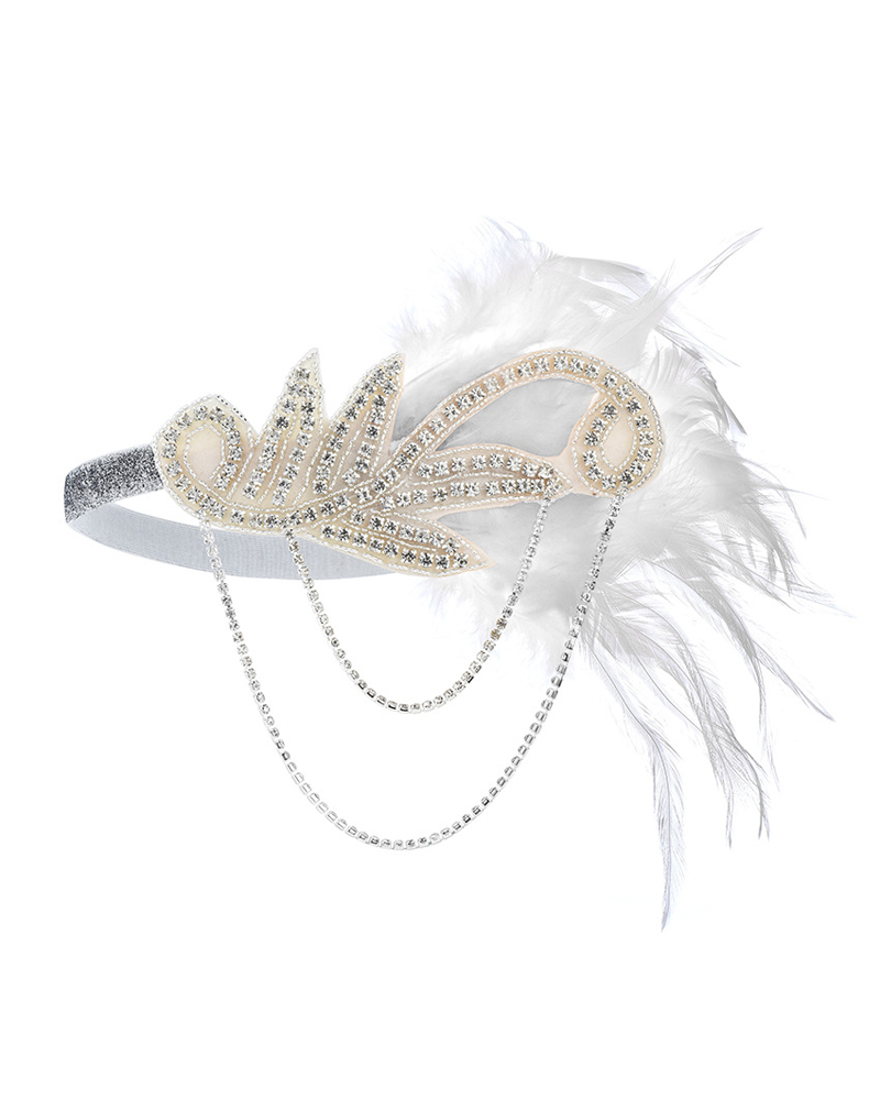 

Rhinestone Feather Headpiece Flapper Headbands 1920s Gatsby Carnival Party Showgirl Hair Accessories, White