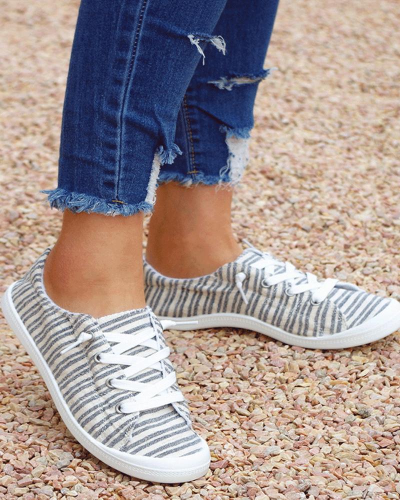 

Round-toe Striped Lace-up Slip-on, Gray