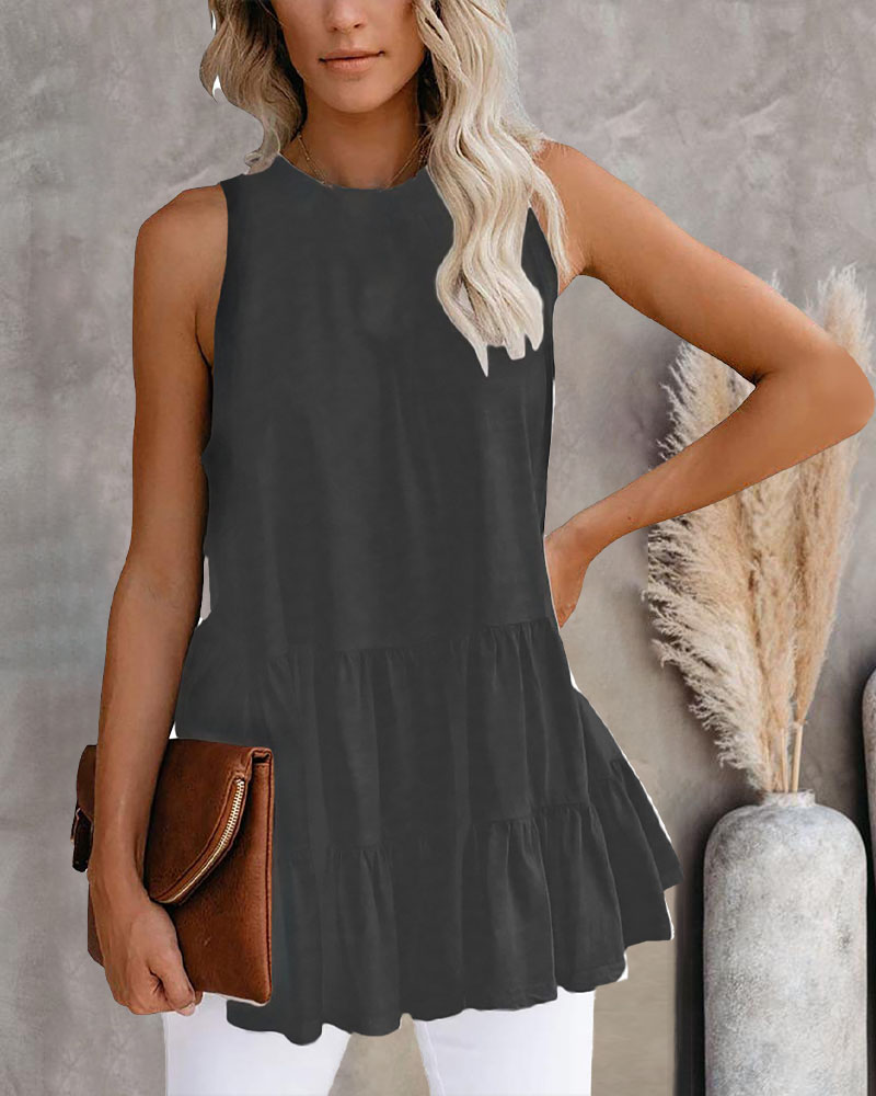 

Ruffle Hem Casual Tank Top, Black