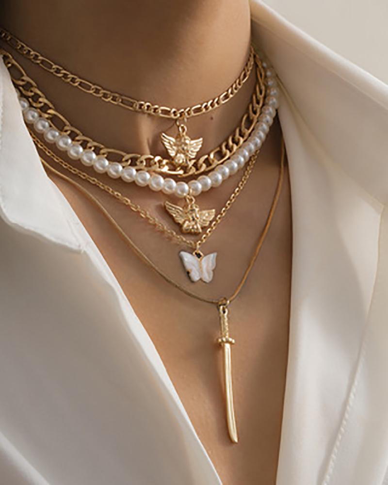 

Butterfly & Angel & Katana Pendant Layered Necklace, Style1