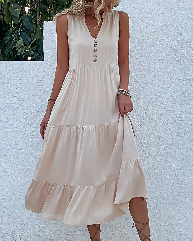 

Buttoned Ruched Smock Casual Dress, Apricot