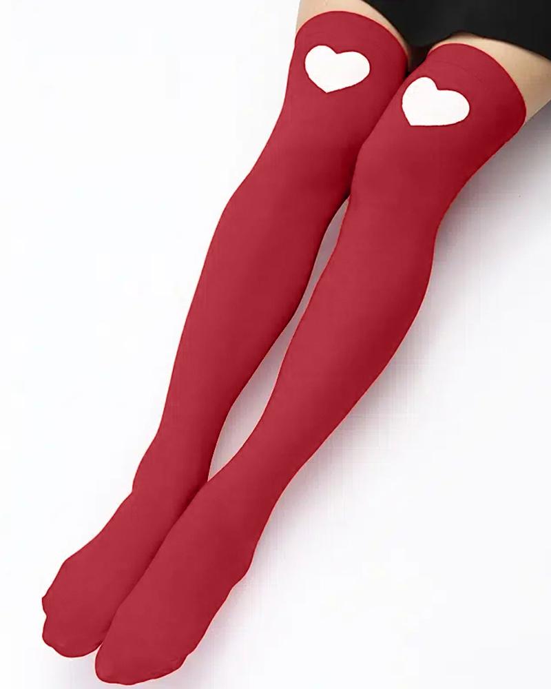 

1Pair Valentine's Day Heart Print Thigh-high Socks, Red