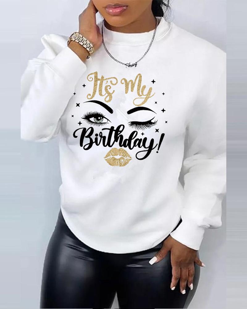 Plus Size Figure Letter Print Long Sleeve Sweatshirt