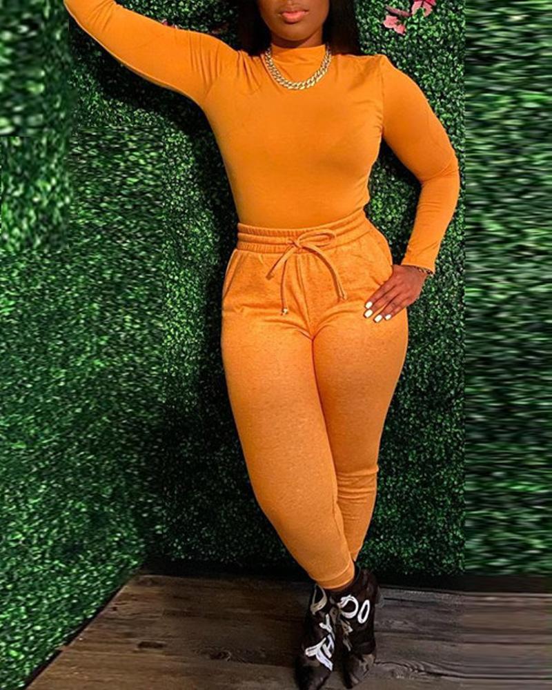 

Long Sleeve Top & Drawstring Sweatpants Set, Orange