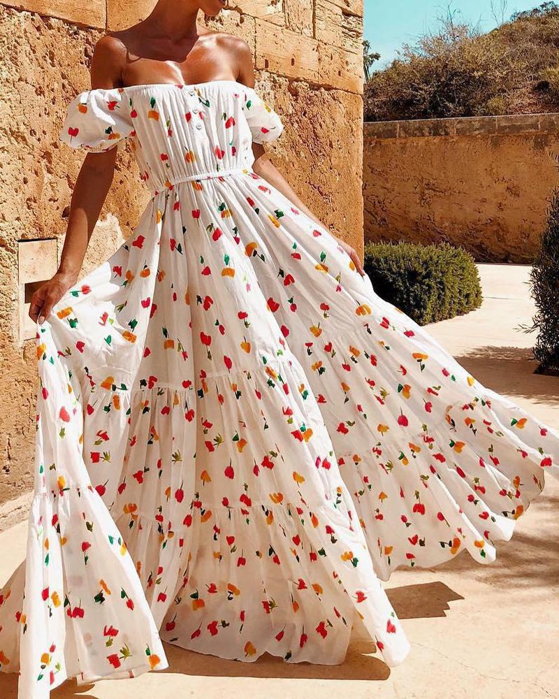 

Floral Off Shoulder Maxi Dress, White