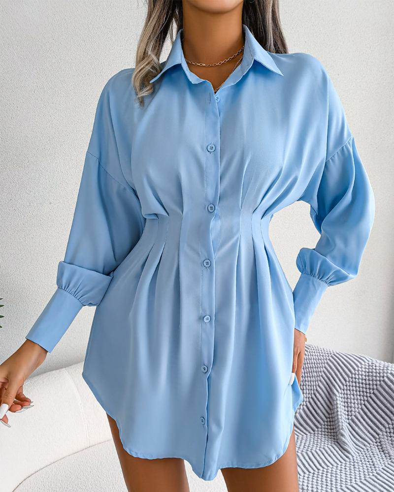 

Long Sleeve Button Down Shirt Dress, Blue