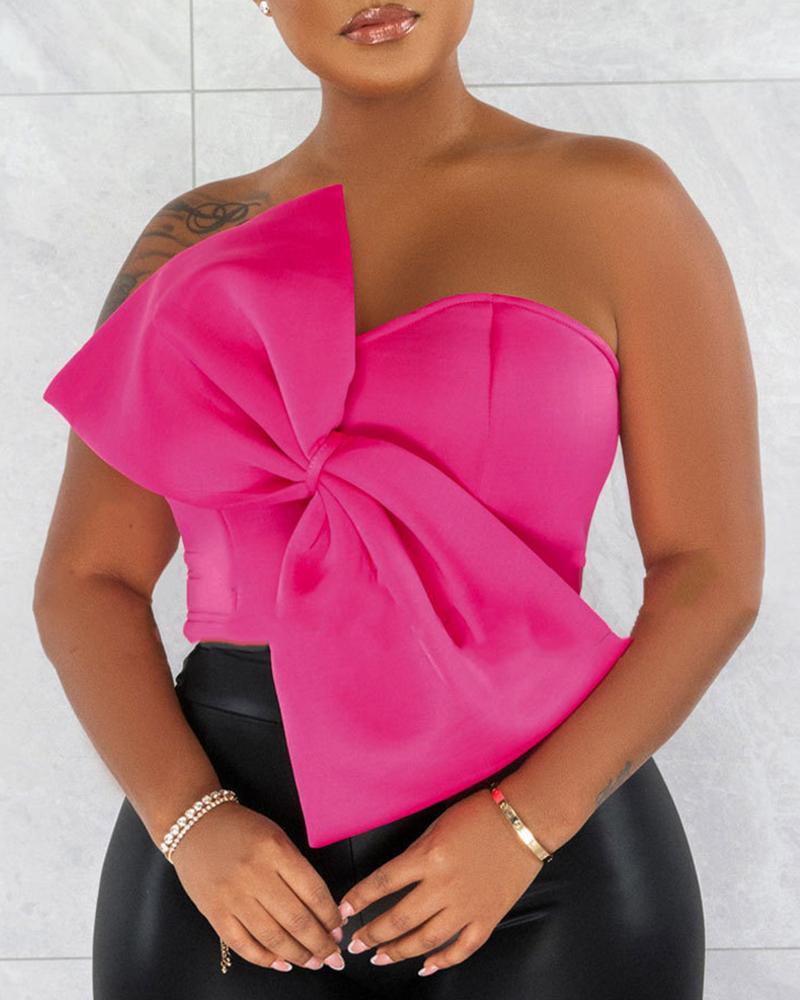 

Bowknot Design Ruched Crop Top, Hot pink