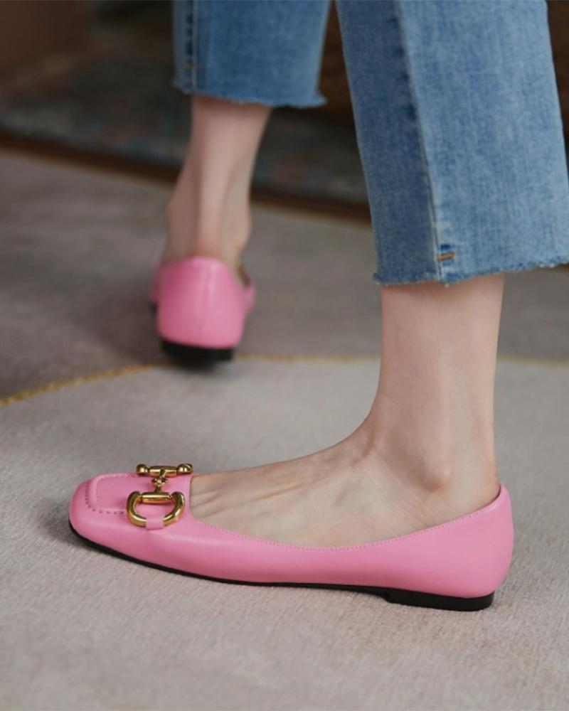 

Metallic Patch Round-toe Flat Sandals, Pink
