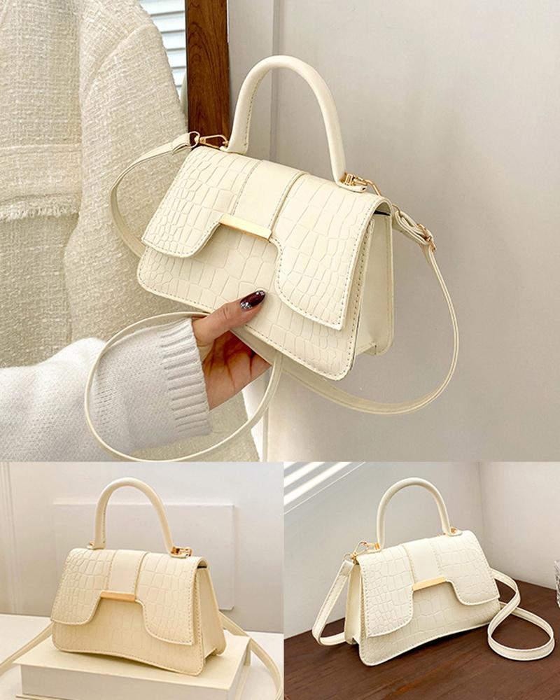 

Crocodile Top Handle Satchel Bag, Beige