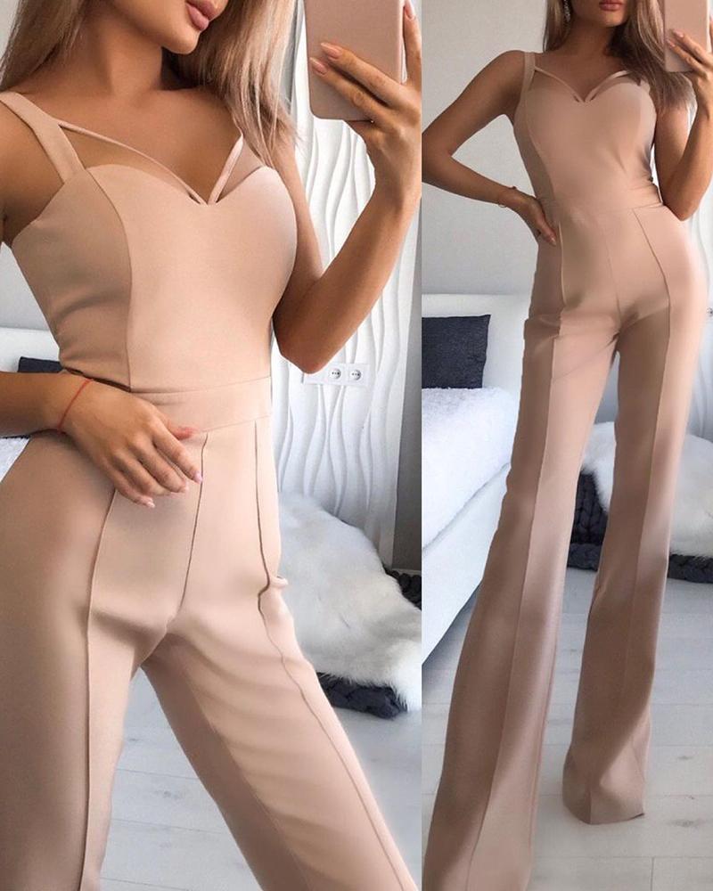 

V Neck Sleeveless Cutout Bootcut Jumpsuit, Pink