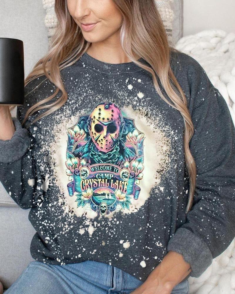 

Halloween Graphic Print Long Sleeve Sweatshirt, Gray