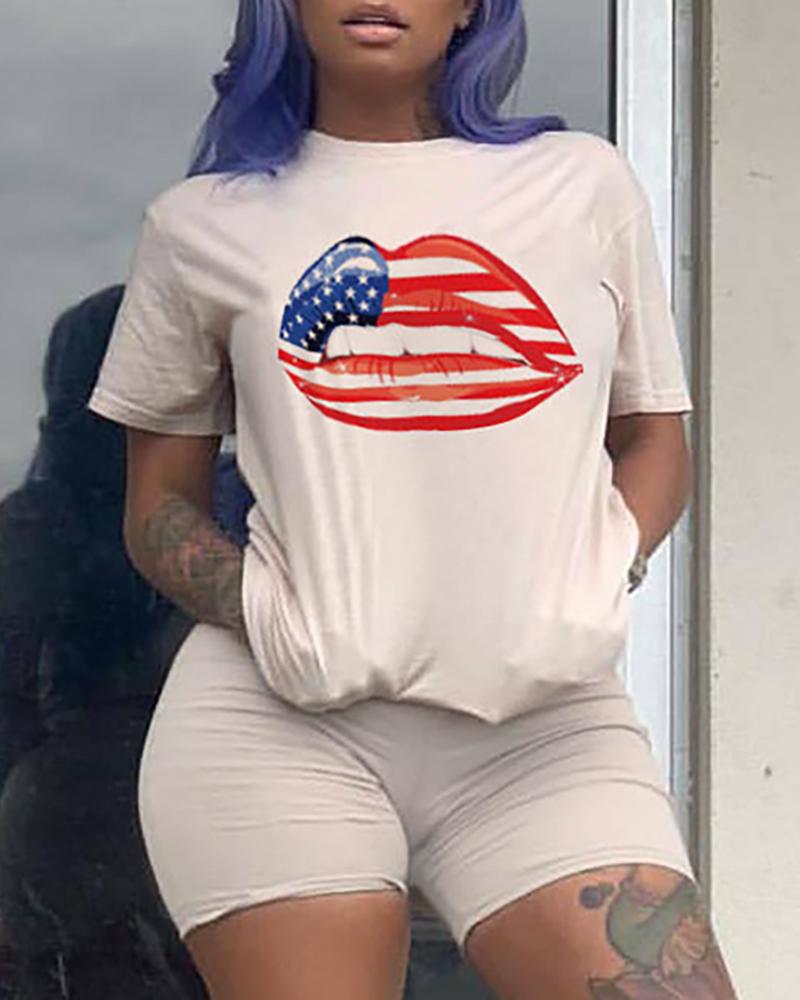 

Mouth Pattern T-Shirt & Bike Short Sets, Khaki