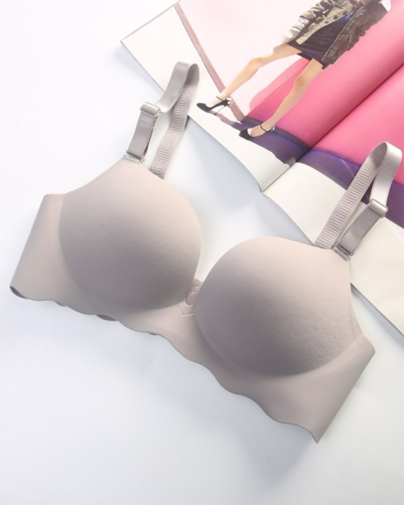 

Breathable Spaghetti Strap Scallop Trim Underwire Bra, Gray