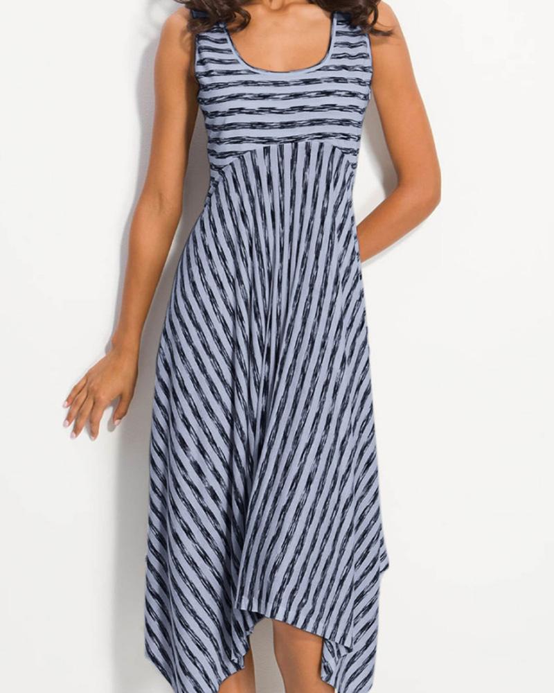 

Striped Print Asymmetrical Hem Casual Dress, Blue