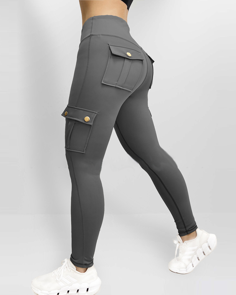 

Pantalones activos de levantamiento de glúteos con diseño de bolsillo, Gray