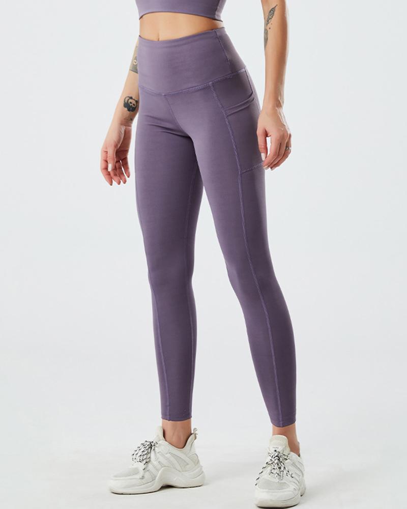 

Butt Lifting High Waist Pocket Design Yoga Pants, Purple