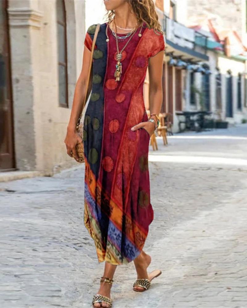 

Floral Print Short Sleeve Maxi Dress, Style5