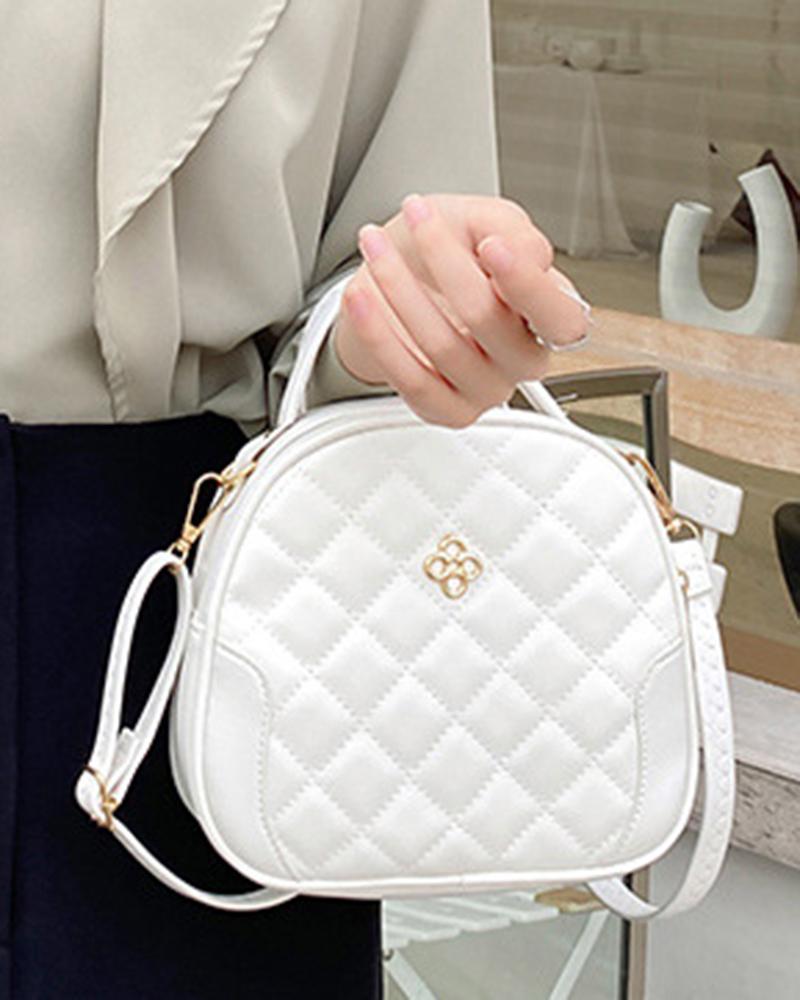 

Quilted Argyle Top Handle Crossbody Bag, White