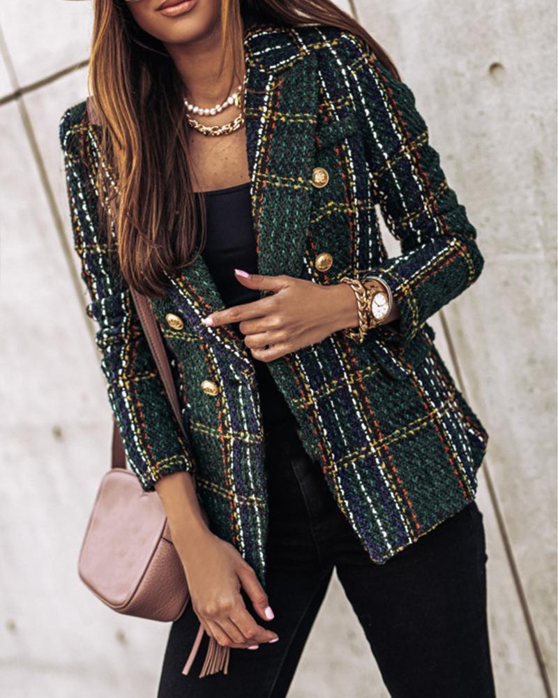 

Plaid Printing Long Sleeve Coat, Green