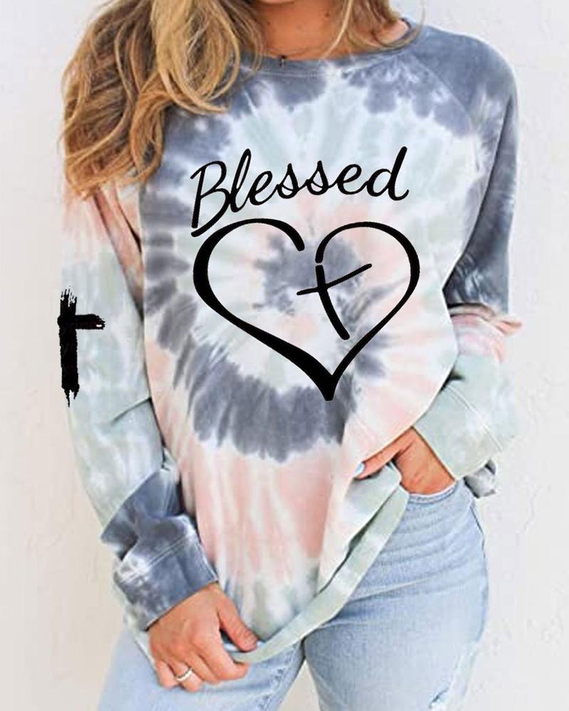 

Tie Dye Letter Print Long Sleeve Sweatshirt, Multicolor