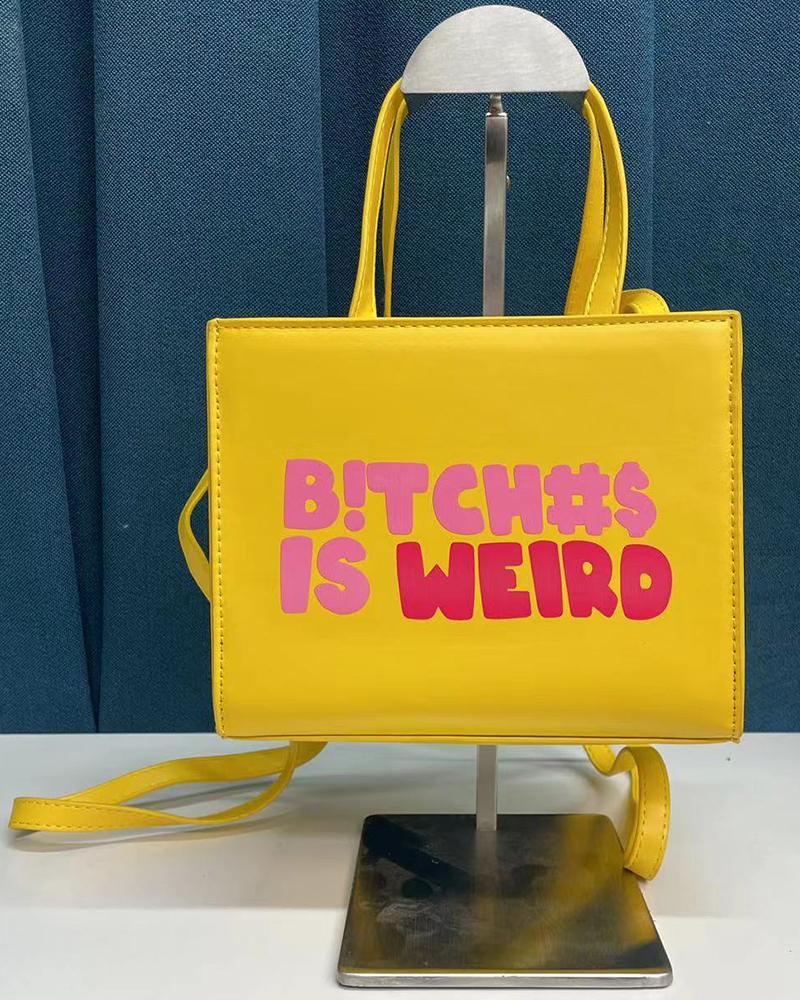 

Fashion Letter Print Tote Bag, Yellow