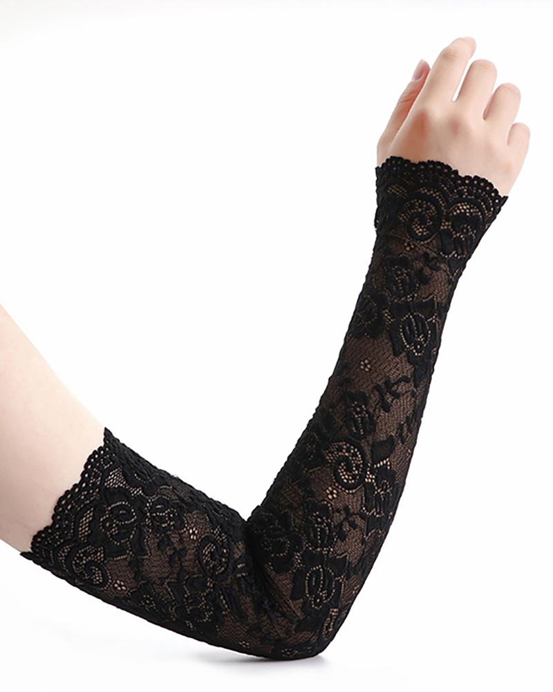 

1Pair Sunscreen Lace UV Protection Ice Arm Cuffs Fingerless Arm Sleeves, Black
