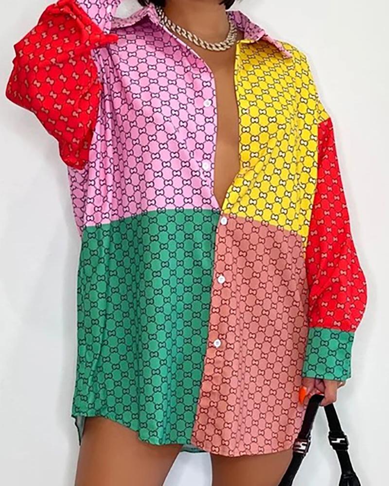 

Colorblock Graphic Print Buttoned Shirt, Yellow