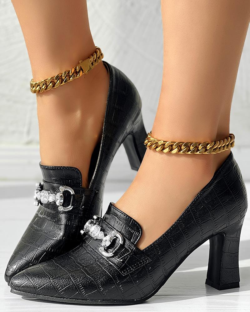 

Crocodile Chain Decor Point Toe Pumps, Black