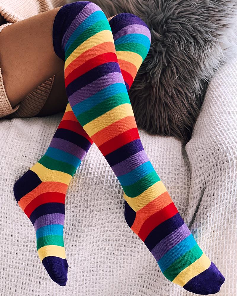 

Colorblock High Elastic Over-knee Socks, Multicolor
