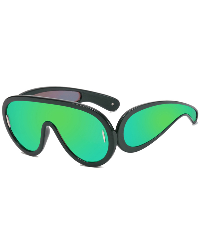 

1Pair Flat Top Vintage Trendy Sunglasses, Green