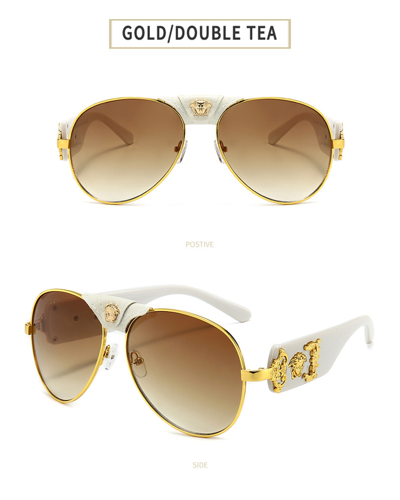 

1Pair Tinted Lens Metal Decor Aviator Sunglasses, Coffee
