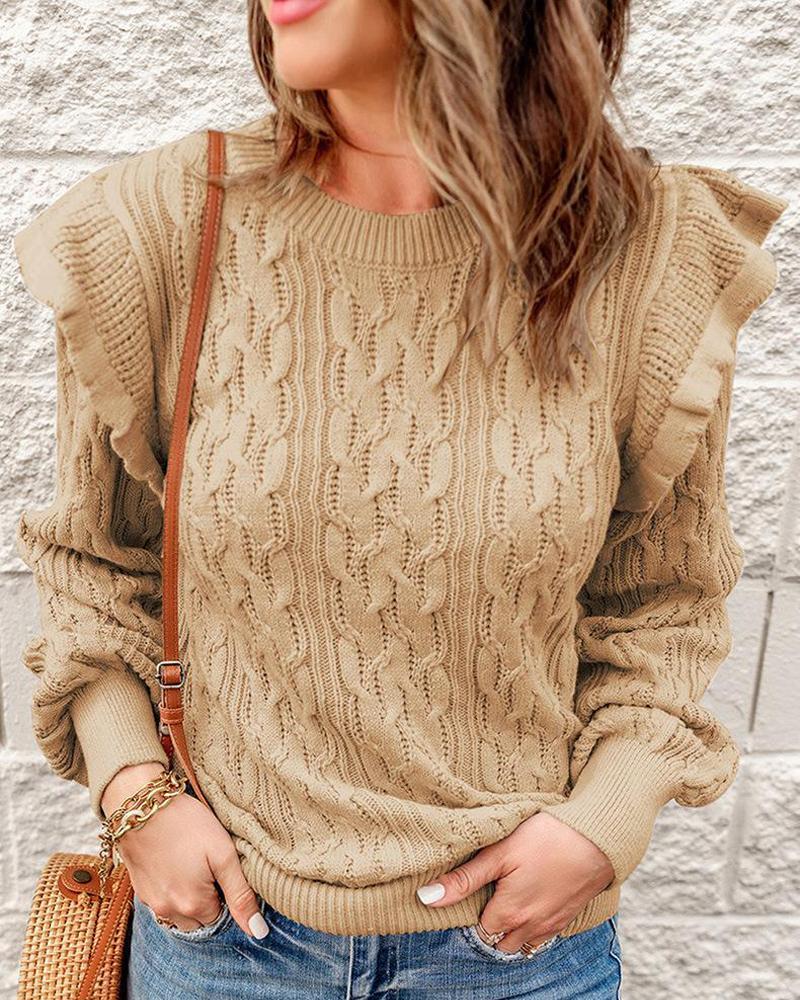

Long Sleeve Cable Knit Sweater, Khaki