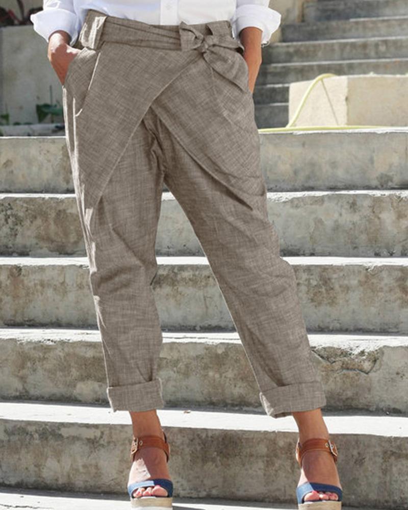 

Solid Bow Cigarette Long Pants, Khaki