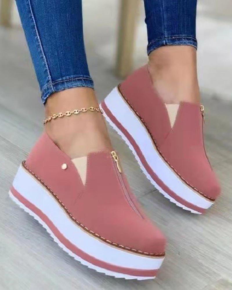 

Zipper Decor Contrast Paneled Slip On Sneakers, Pink