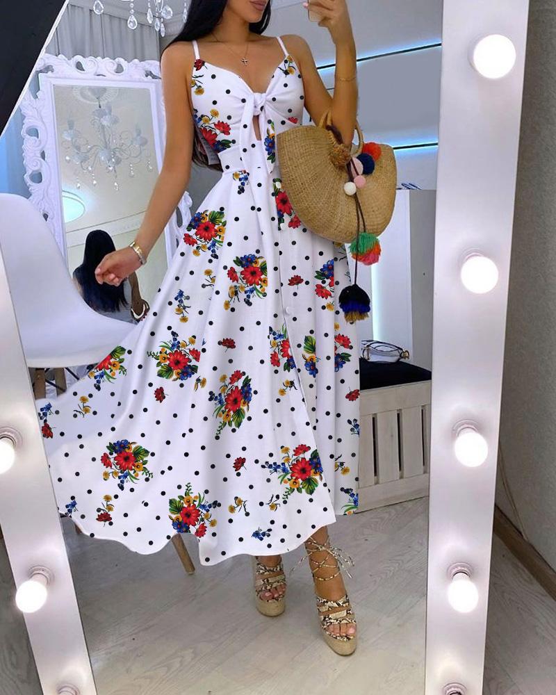 

Floral Print Knot Front Cami Maxi Dress, White