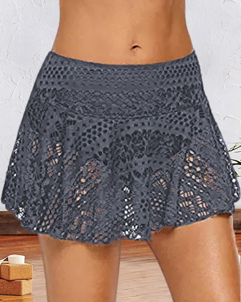 

Crochet Lace Hollow Out Swimwear Culotte Shorts, Gray