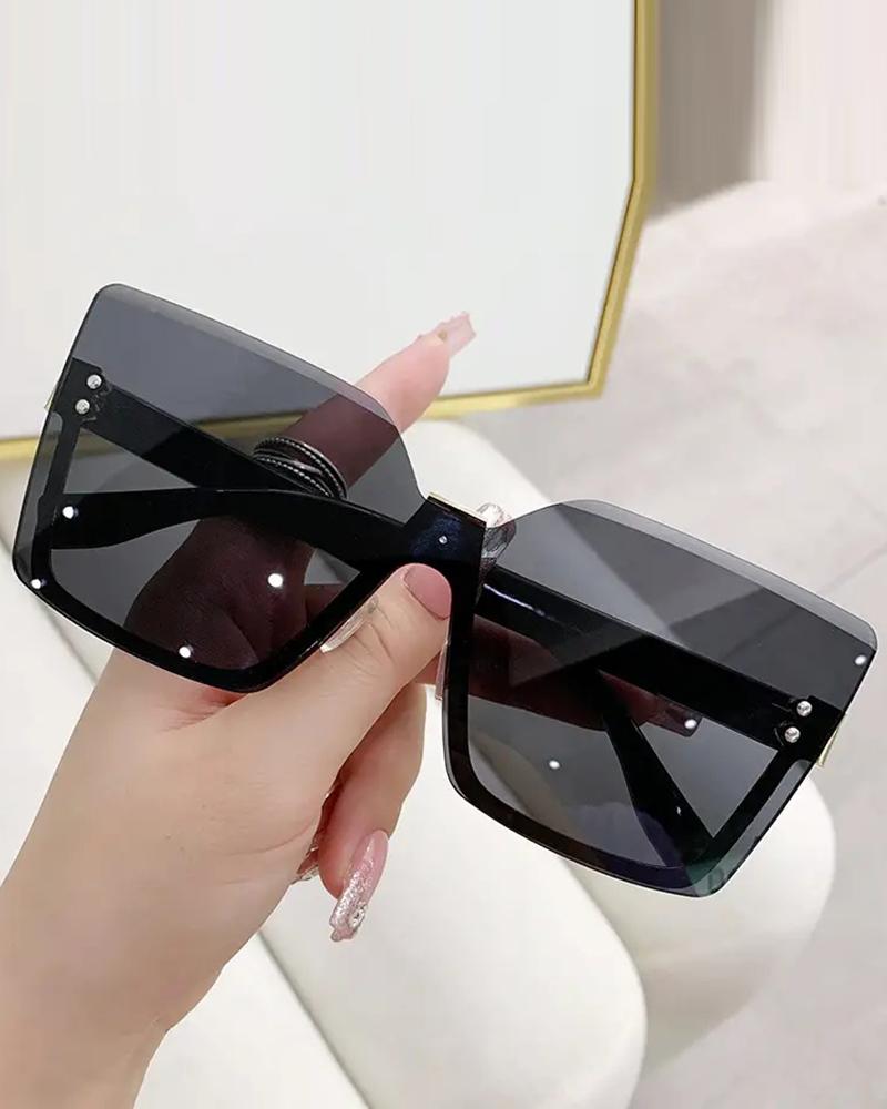 

1Pair Vintage Large Trendy Rimless Shades Square Sunglasses, Black