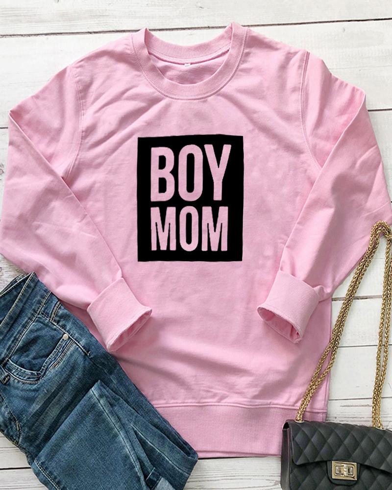 

Mother's Day Letter Print Long Sleeve Sweatshirt, Pink