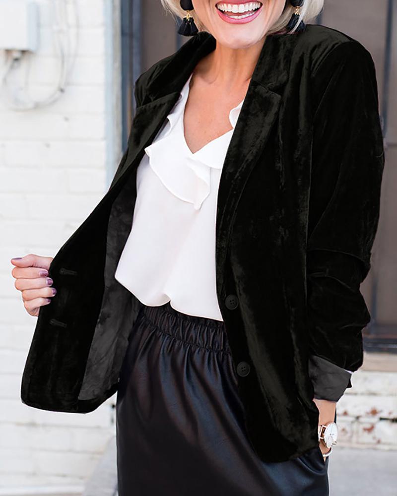 

Long Sleeve Velvet Blazer Coat, Black