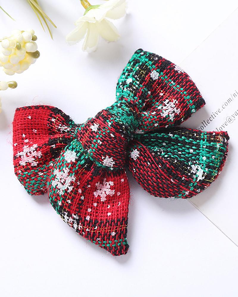 

1pc Christmas Snowflake Plaid Bowknot Hair Clip, Style2