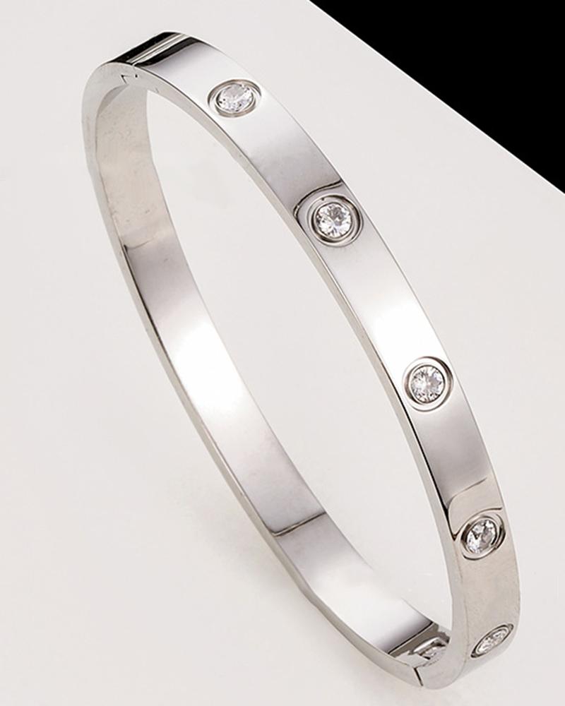 

1pc Rhinestone Decor Simple Fashionable Bracelet, Silver