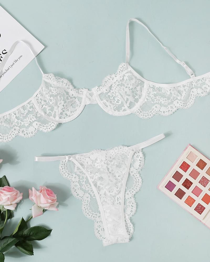 

Mesh Guipure Lace Lingerie Set, White