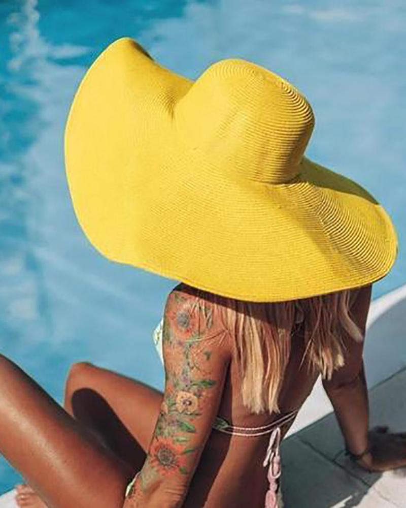 

Plain Wide Brim Straw Hat, Yellow
