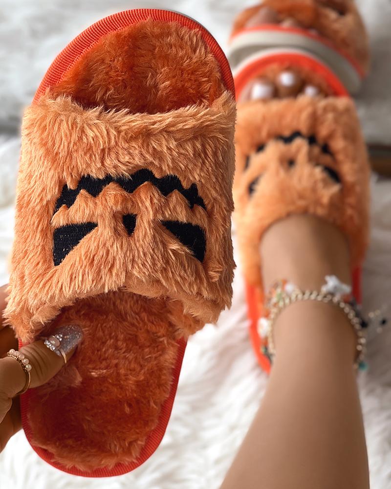 

Halloween Scary Face Fuzzy Slippers, Orange