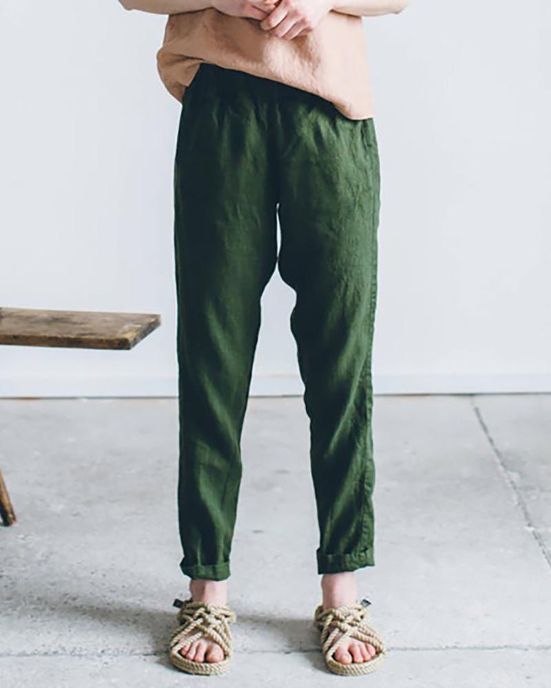 

Plain High Waist Chiffon Casual Pants, Army green