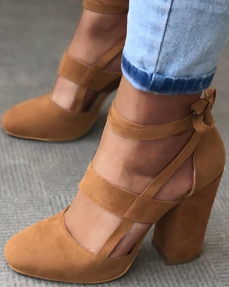 

Fashion Caged Chunky Heels Shoes, Brown