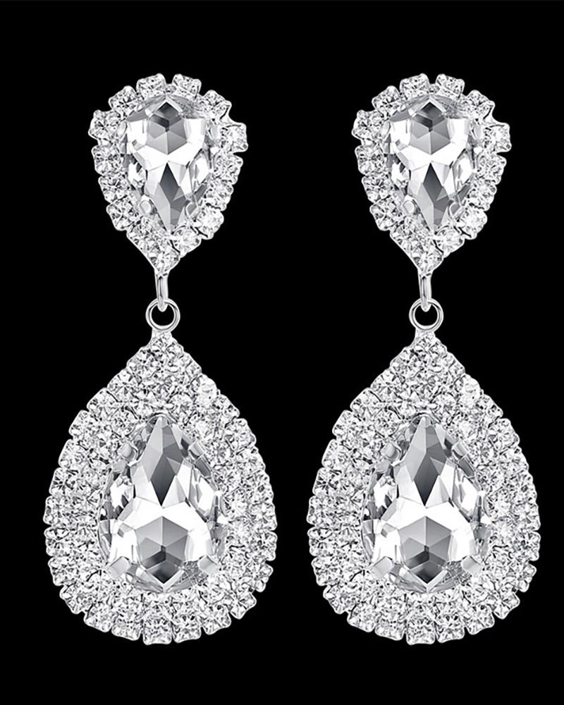 

Waterdrop Rhinestone Drop Earrings, Silver