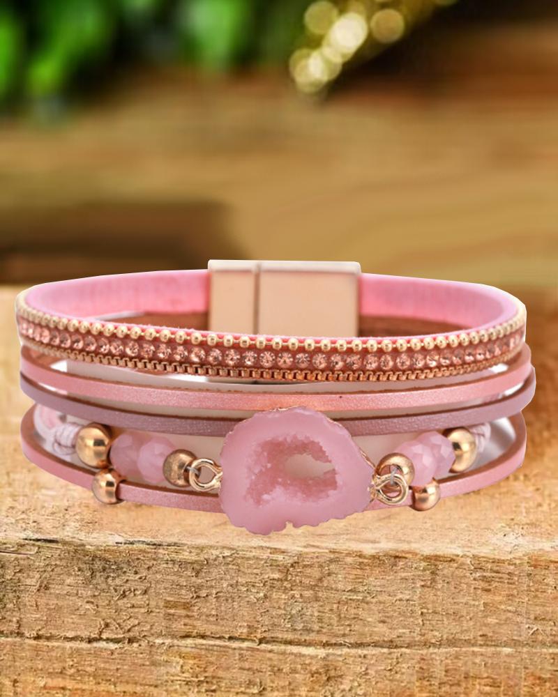 

1pc Pink Multi-layer Beaded Wide Magnet Bracelet