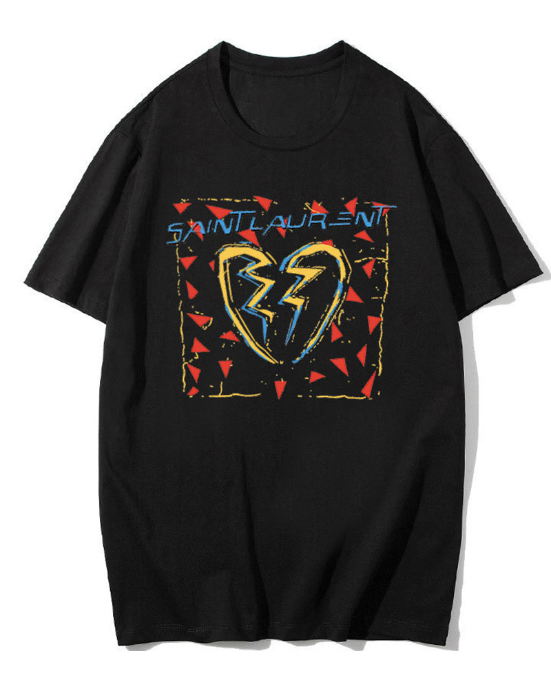 

Heart Cartoon Print Short Sleeve T-shirt, Black